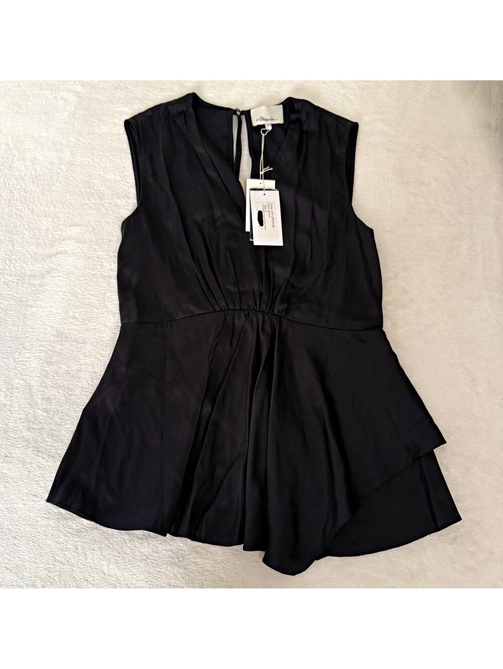 3.1 Phillip Lim Womens Size 2 Black Satin V Neck Tank Top Asymmetrical NWT